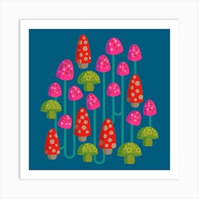 FOREST BIOME MUSHROOMS Playful Psychadelic Bright Spotted Woodland Forest Toadstools Art Print