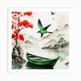 A boat floating on water Art Print