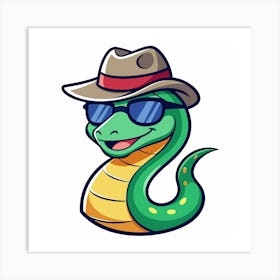 Snake Wearing Sunglasses And Hat Art Print