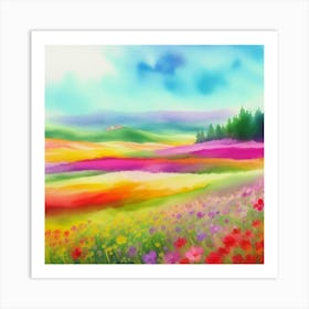 Watercolor Of A Flower Field Art Print