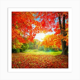 Autumnal Landscape Leaves In Vibrant Oranges Reds And Yellows Scattered Acorns Nestled Amidst Th (2) Art Print