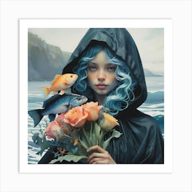 Girl With Fish Art Print