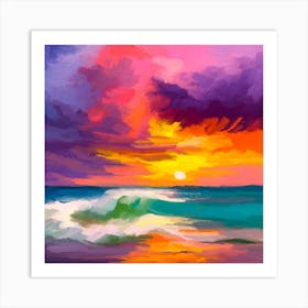 Waves Under Sunset Art Print