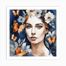Floral Woman Portrait (1) Art Print