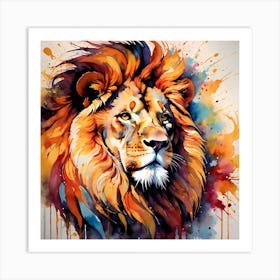 Highly Detailed Vibrant Lion Painting Art Print