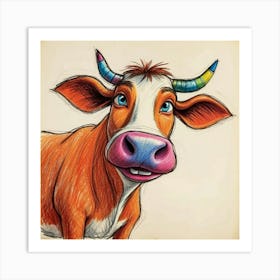 Cow With Horns 13 Art Print