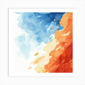 Watercolor Splashes Orange Blue Art Print