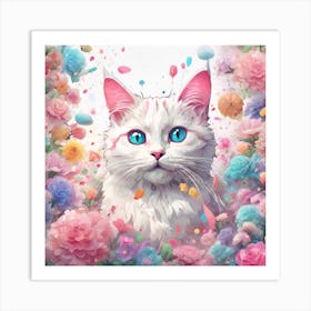 White Cat With Blue Eyes Art Print