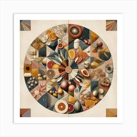 A Creative and Abstract Collage of Geometric Shapes, Flowers, and Fruits with a Mediterranean Flair Art Print