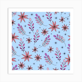 Florals On A Light Blue Background Art Print