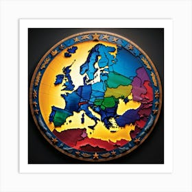 A Digitally Rendered Image Featuring A Circle Encompassing The Continent Of Europe With Each Europe (5) Art Print