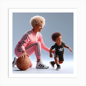 Mother And Child Playing Basketball Art Print