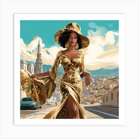 Woman In A Gold Dress 1 Art Print