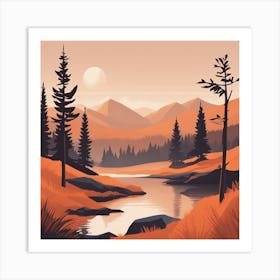 Misty mountains background in orange tone 109 Art Print