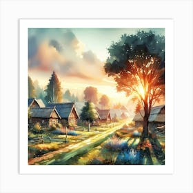 Village At Sunset Art Print