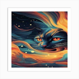 Cat In The Fire Art Print