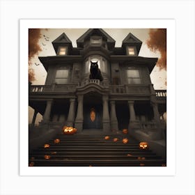 Halloween Cat On Steps In Front Of The Halloween House Sf Intricate Artwork Masterpiece Ominous (1) Art Print