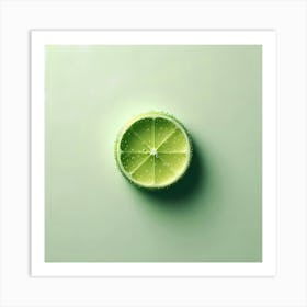 Lime Slice On Green Background Art Print