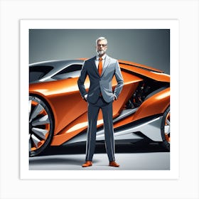 Man Standing Next To Futuristic Sports Car Art Print