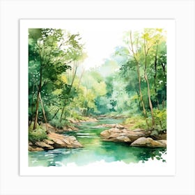 Watercolor Of A River Art Print