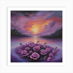 Purple Roses At Sunset Art Print