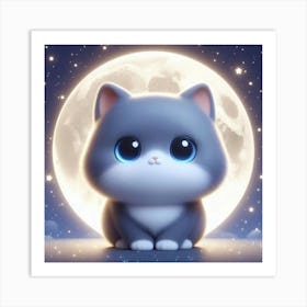 Cute Cat In The Moonlight Art Print