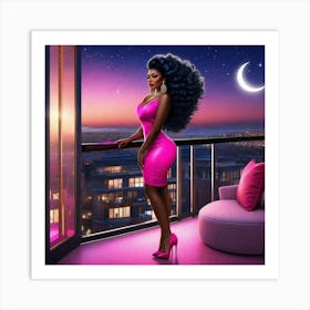 Afro Girl In Pink Art Print