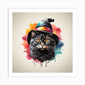 Witch Cat In A Hat Art Print