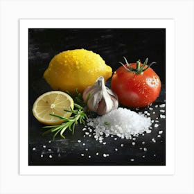 Fresh Food Lemon Tomato Garlic Salt Cooking Art Print Art Print