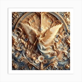 Angel S Apparition With Flower Decoration In Gold And Blue Color Illustration 1 Art Print