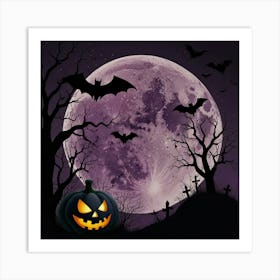 Full Moon And Bats Art Print