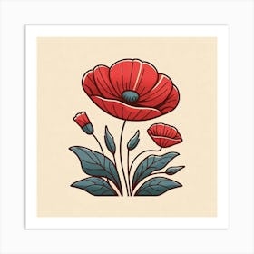 Large red poppy flower, Vector art 4 Art Print