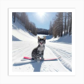 Gato En La Nieve Posando Art Print