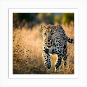 Leopard Running In The Grass 1 Art Print