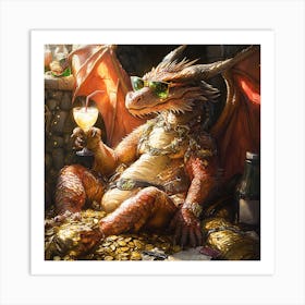 Cool Dragon Lounging on Gold Background 4 Art Print