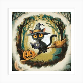 Witch On A Broom Art Print