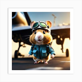 A Cute Fluffy Hamster Pilot Walking On A Military Art Print
