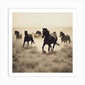 Horses running wild Art Print