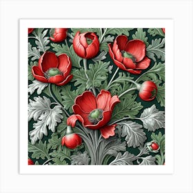 Red Poppy Wallpaper william morris inspired art Art Print