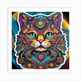 Psychedelic Cat Whimsical Bohemian Enlightenment Print 1 Art Print