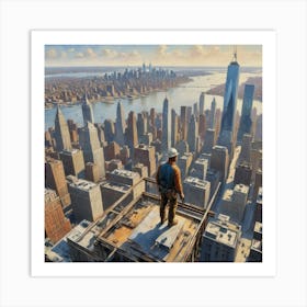 Ghost in the Machine: A Worker Amidst the Urban Colossus New York Art Print