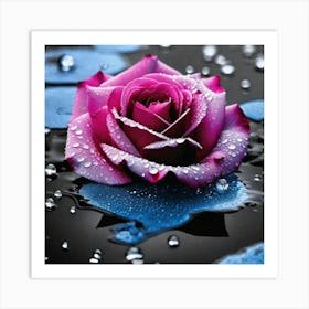 Pink Rose With Water Droplets Art Print