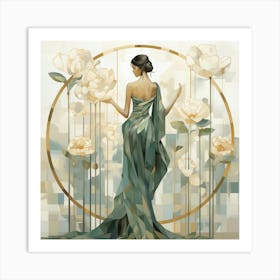 Woman In A Green Dress Art Print