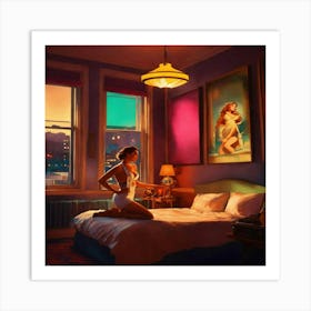 Girl In A Bed Art Print