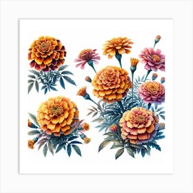 African Marigold flowers 4 Art Print