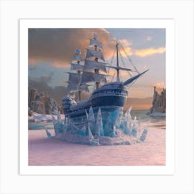 Beautiful ice sculpture in the shape of a sailing ship 8 Art Print