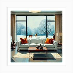 Living Room With Deer 11 Art Print