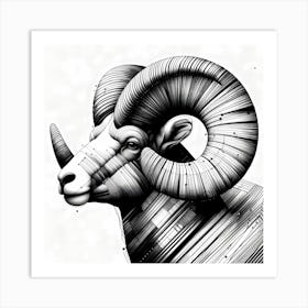 Capricorn Head - Abstract Line Art Illustration 64 Art Print