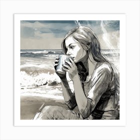 Girl At The Beach 1 Art Print