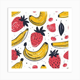 Bananas And Strawberries Seamless Pattern 2 Art Print